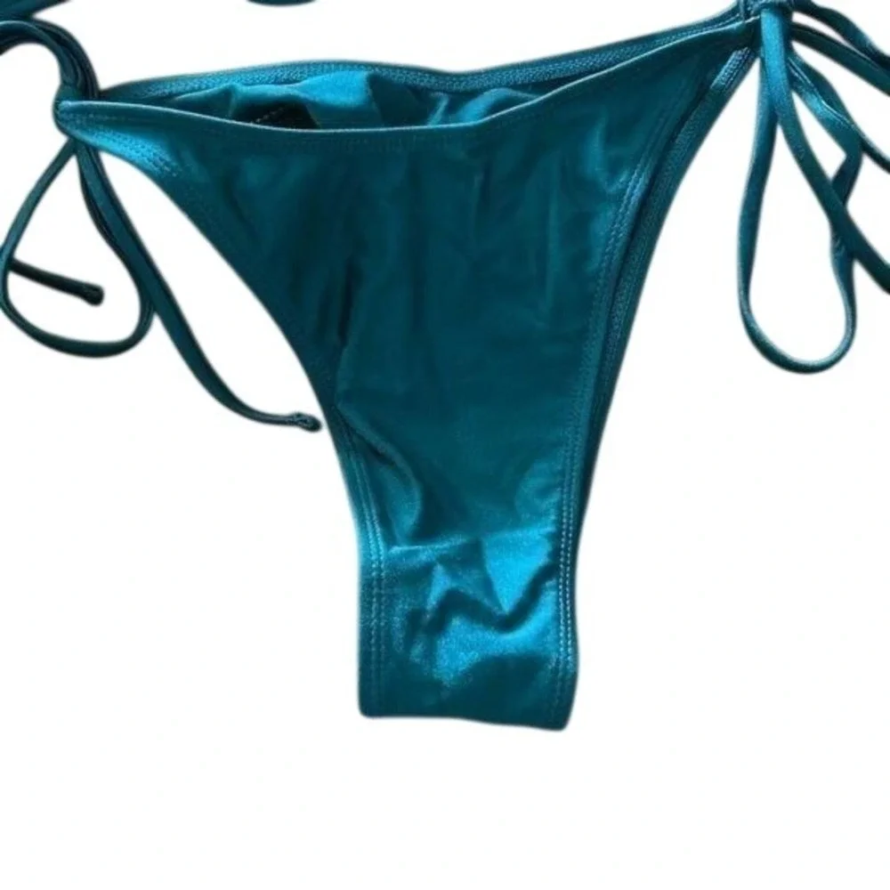 ZAFUL O Ring Bandeau Bikini Swimwear Teal‎ Green Metallic Strappy Tie Size L